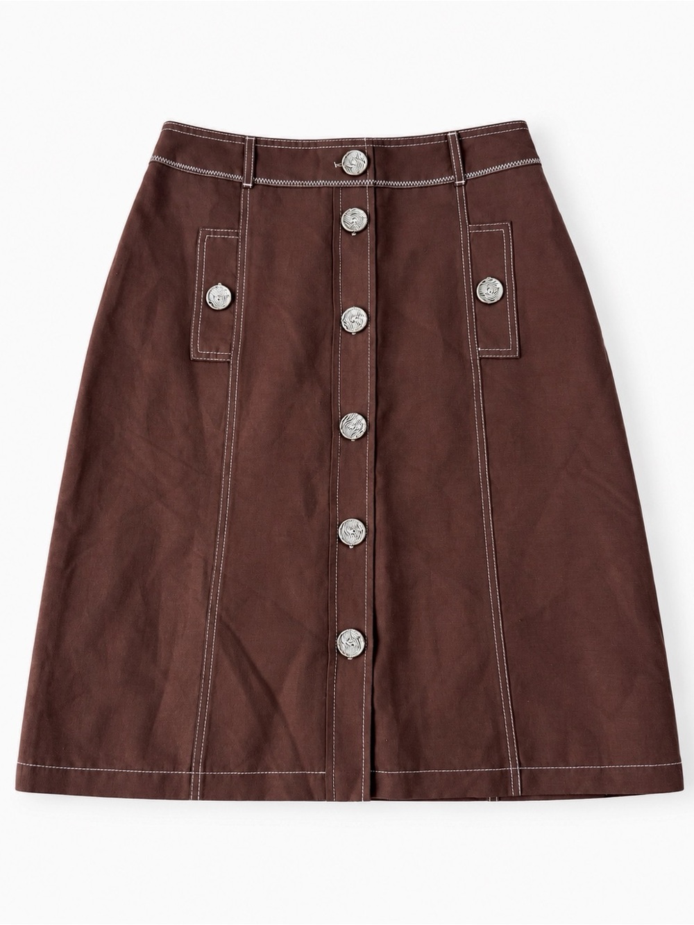 Y2K Woman Brown Utility Button Front A-Line Knee Length Skirt MEDIUM Classic